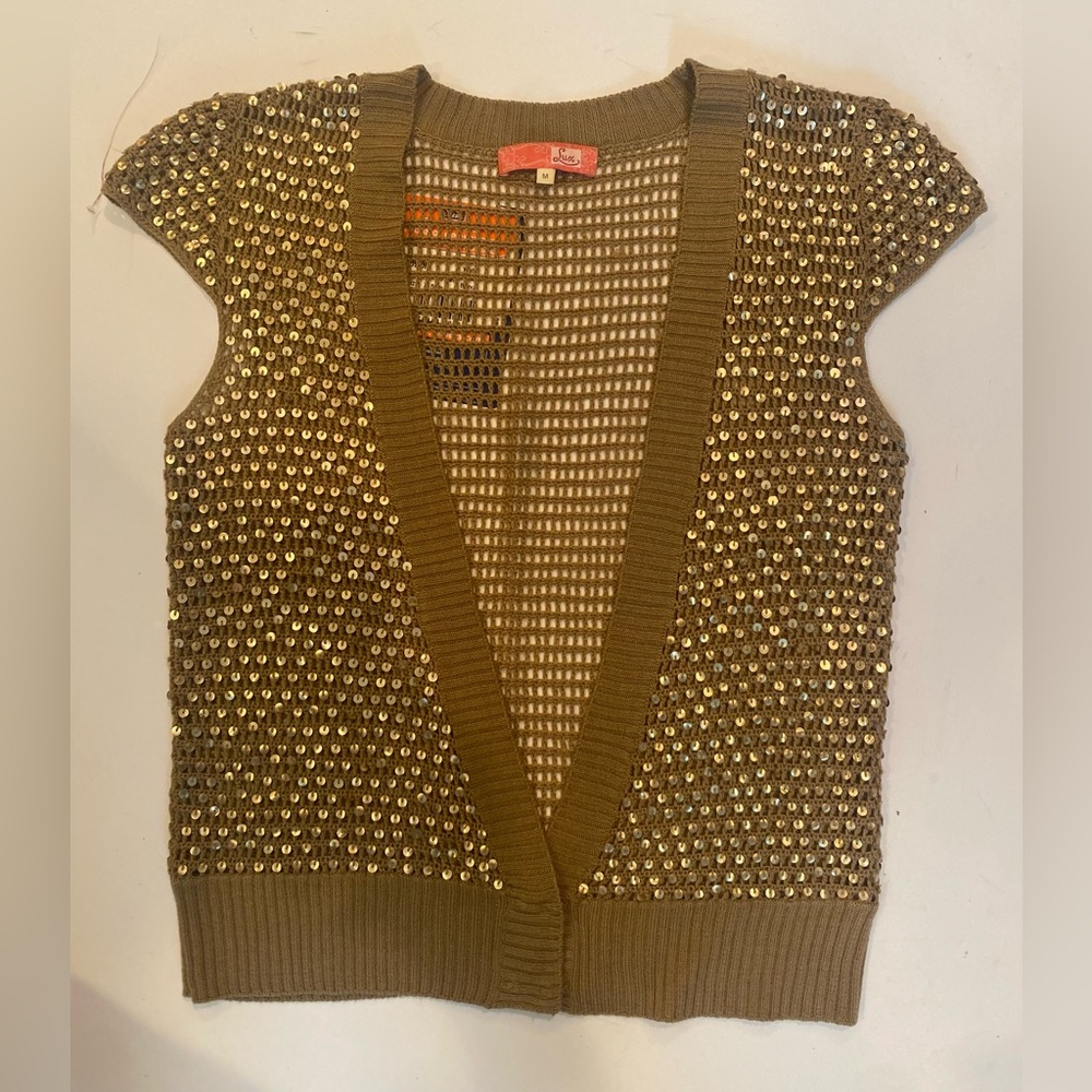 Lux x Urban Outfitters tan Metallic cap sleeve short sleeve cardigan MEDIUM